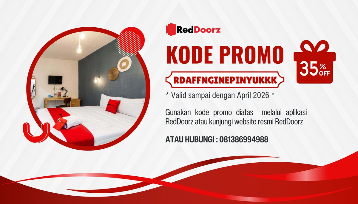 IAndinni's tweet photo. Staycation hemat, di RedDoorz mulai 100K
🌟 PROMO : RDAFFNGINEPINYUKKK 
💸 Diskon sampai 30%

📍Bisa untuk seluruh reddorz di Indonesia 

Fasilitas AC | WiFi | Kamar mandi dalam | Bayar di tempat

📲 Booking : https://t.co/8ENYe5zAGr
#fypシ゚viralシ #promotwt #promohotel https://t.co/Pd9v8HvSW5