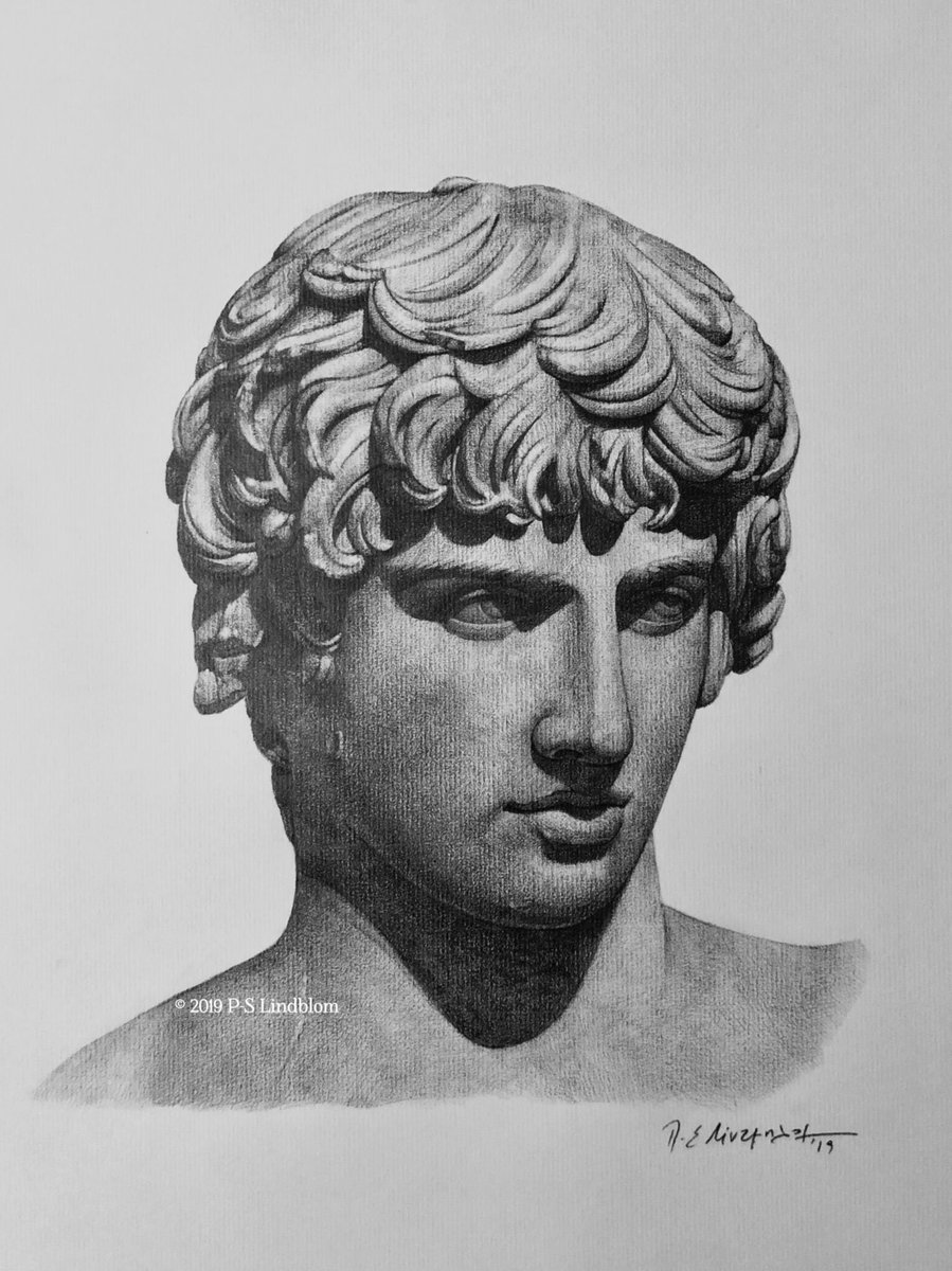 A pencil drawing of head of the portrait bust of Antinous (Greek : Ἀντίνοος) in the National Archaeological Museum of Athens, Thasian marble, 130 - 138 AD. 

All artwork © protected. 
Limited edition prints available.
48cm x 33cm, 50 copies

FREE SHIPPING WORLDWIDE