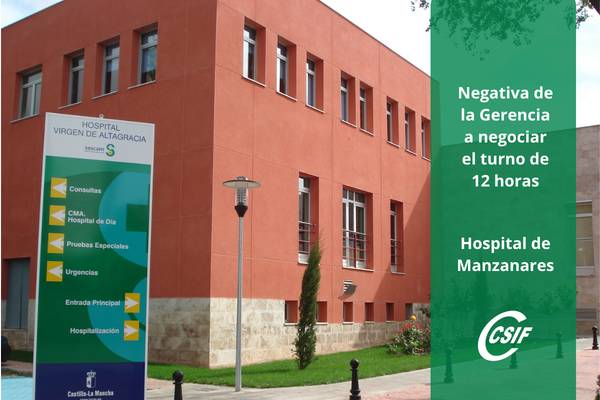 CSIFCIUDADREAL's tweet photo. 👉CSIF denuncia que la Gerencia del Hospital de Manzanares se niega a negociar el turno de 12 horas, pese a estar ya implantado 👩‍⚕️

👉Alega que “no es de su competencia”, aunque sí forma parte de su gestión ordinaria

https://t.co/4ItzmVxTdD

#csifsitedefiende💚 https://t.co/Z4ojHSm9vy