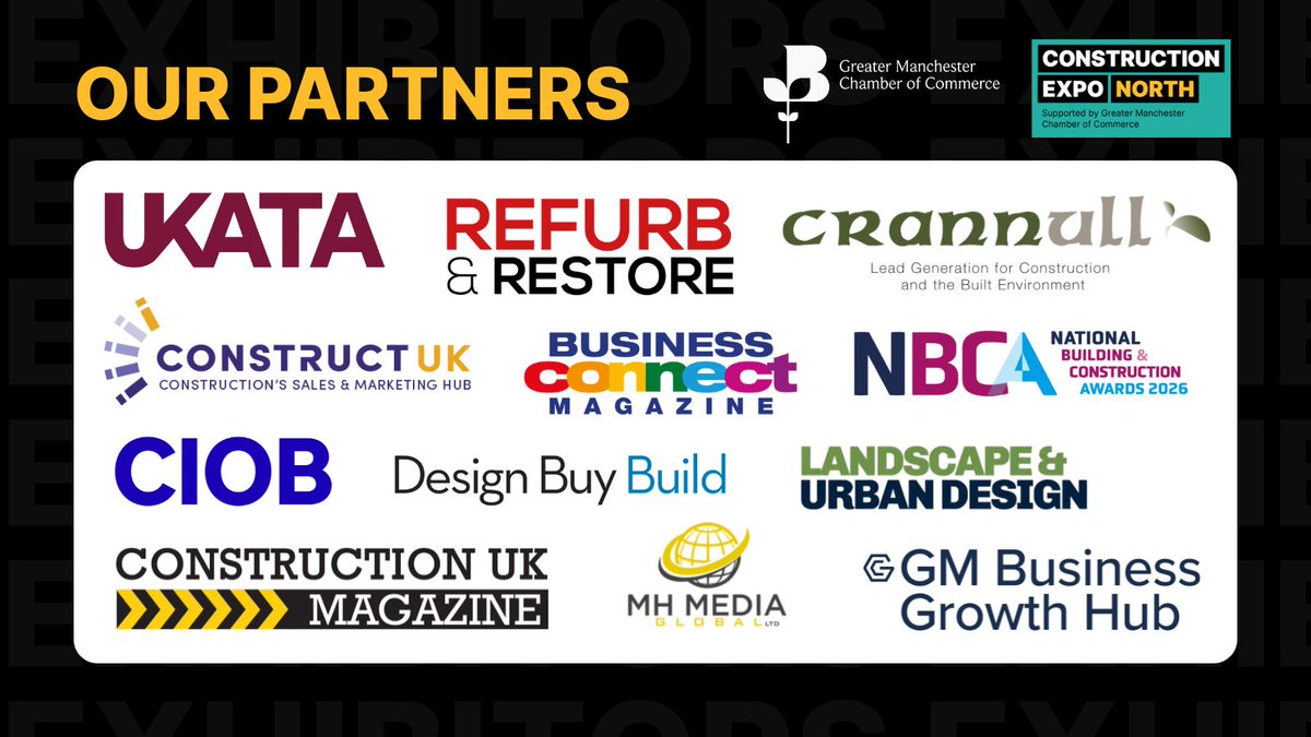 ConEXPONorth's tweet photo. We're excited to be supported by some fantastic organisations across the built environment and construction sectors at Construction EXPO North 2026! 

Thank you for your continued support 🌟🚀 
#EventPartner #ConstructionIndustry #GreaterManchester https://t.co/X90HpcmoKS