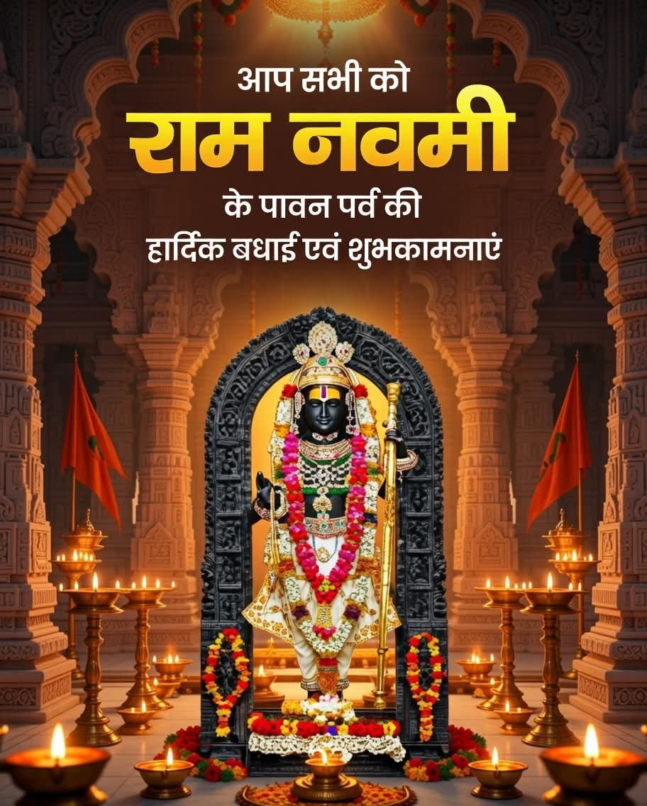 मर्यादा पुरुषोत्तम भगवान श्री राम के जन्मोत्सव "राम नवमी" की आप सभी को हार्दिक शुभकामनाएं।

प्रभु श्री राम का आशीर्वाद आप सभी के जीवन में सुख, शांति और समृद्धि लाए। 

धर्म और सत्य की विजय हो! 🙏
#RamNavami