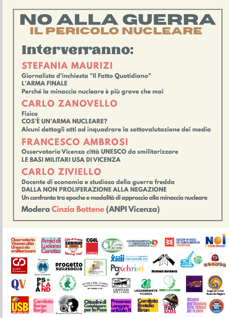 SMaurizi's tweet image. Are you in #Vicenza (home to the #USArmy 173rd Airborne Brigade ) tomorrow afternoon?

Join us to discuss the State of Permanent War and why the #Nuclear threat is more serious than ever.
You're very welcome (even the 173rd Airborne Brigade!)