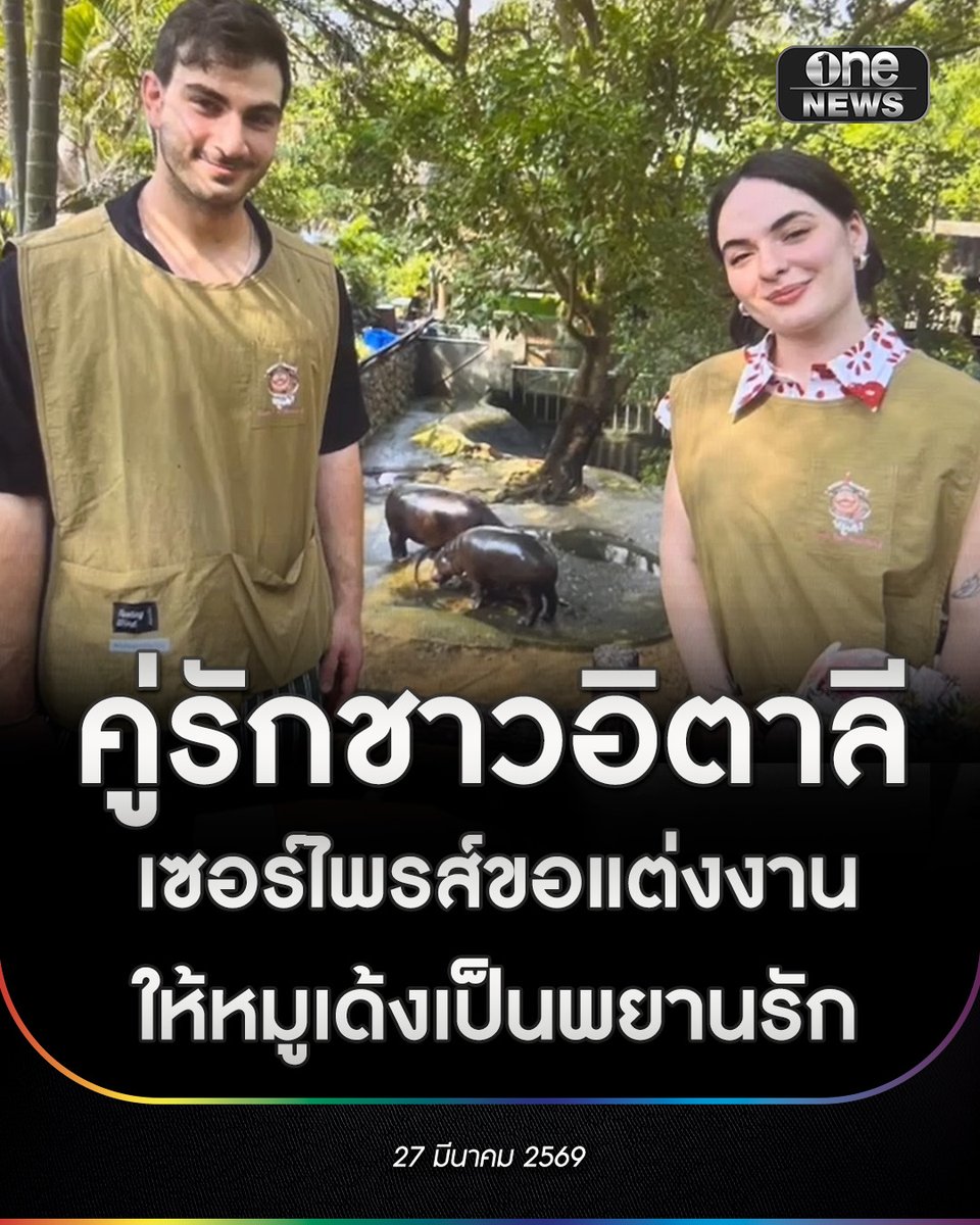 คู่รักชาวอิตาลีบินลัดฟ้า เซอร์ไพรส์ขอแต่งงาน ให้หมูเด้งเป็นพยานรัก
.
วันที่ 27 มีนาคม 2569 ที่สวนสัตว์เปิดเขาเขียว อ.ศรีราชา จ.ชลบุรี มีคู่รักนักท่องเที่ยวหนุ่มสาวชาวอิตาลี ตัดสินใจเลือกสวนสัตว์เปิดเขาเขียวเป็นสถานที่สร้างความทรงจำสำคัญในชีวิต