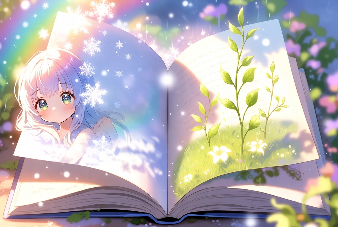 noceau's tweet photo. 頁がそっと季節をひらく📖

雪の白さが頁を揺らし❄️
さらり芽吹きの息が光をほどく🌱

雨の拍が時を結び🌧️
とろん風の影が胸に触れる🍃

すうっと本の季節が外と呼応し🌬️
清明の時間が息をひらく🌞

食べ物と草木がそっと重なり🌈
言葉の奥で季節が咲く💫

#季節をめくる書物 #透明な時間 #草木と食 https://t.co/A5YAk9Kny1