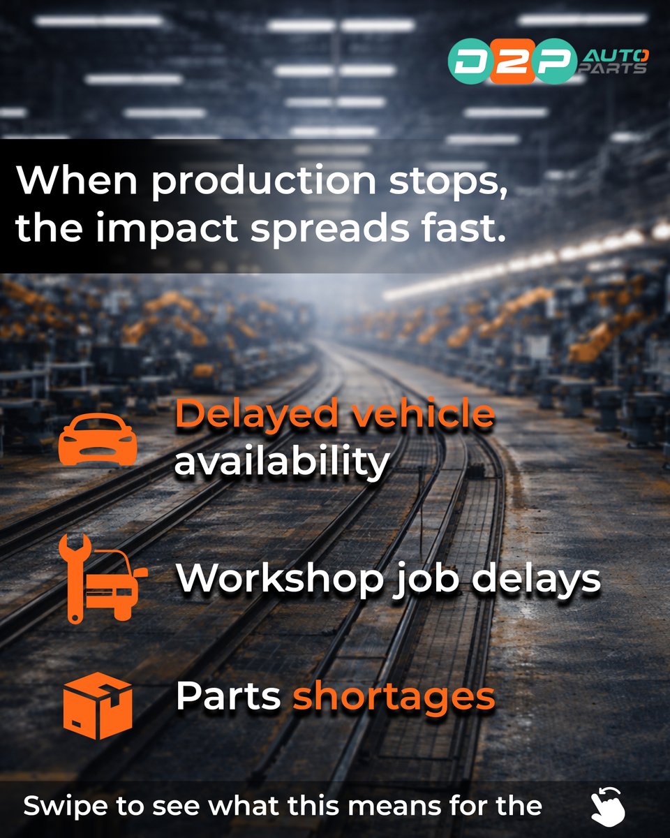D2Pautoparts's tweet image. Production isn’t slowing down… it’s stopping.
Because of parts shortages.
Across the UK automotive industry, supply chain issues are causing delays, longer lead times, and lost revenue.
Availability isn’t optional anymore — it’s a competitive advantage.
#UKAutomotive  #AutoParts