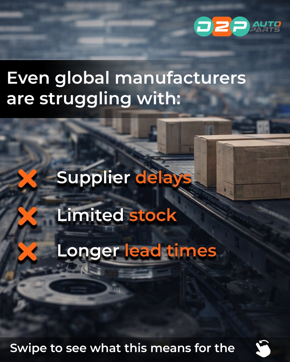 D2Pautoparts's tweet image. Production isn’t slowing down… it’s stopping.
Because of parts shortages.
Across the UK automotive industry, supply chain issues are causing delays, longer lead times, and lost revenue.
Availability isn’t optional anymore — it’s a competitive advantage.
#UKAutomotive  #AutoParts