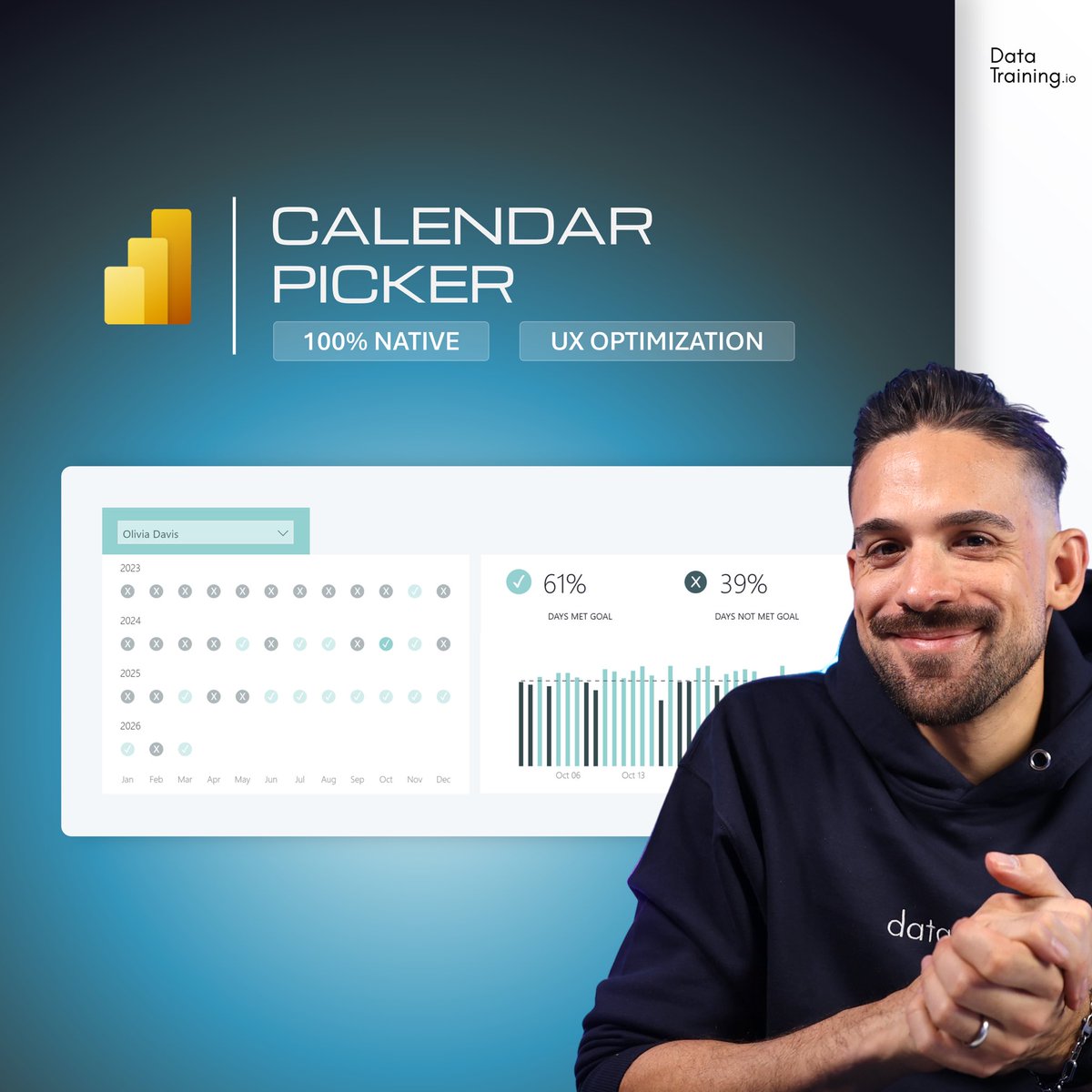 HowToPowerBI's tweet image. Build this Calendar Picker in Power BI
100% Native ✅

Follow for more Power BI tips &amp;amp; tricks 🙌🏻

#powerbi #dataviz #ux #reportdesign