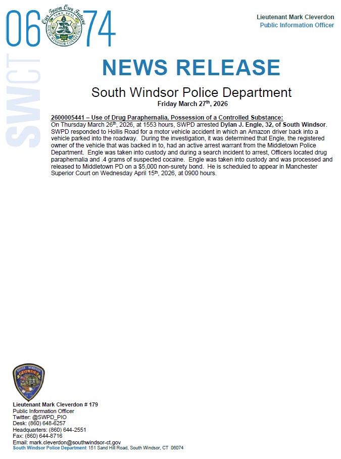 South Windsor Police Department PIO tweet media