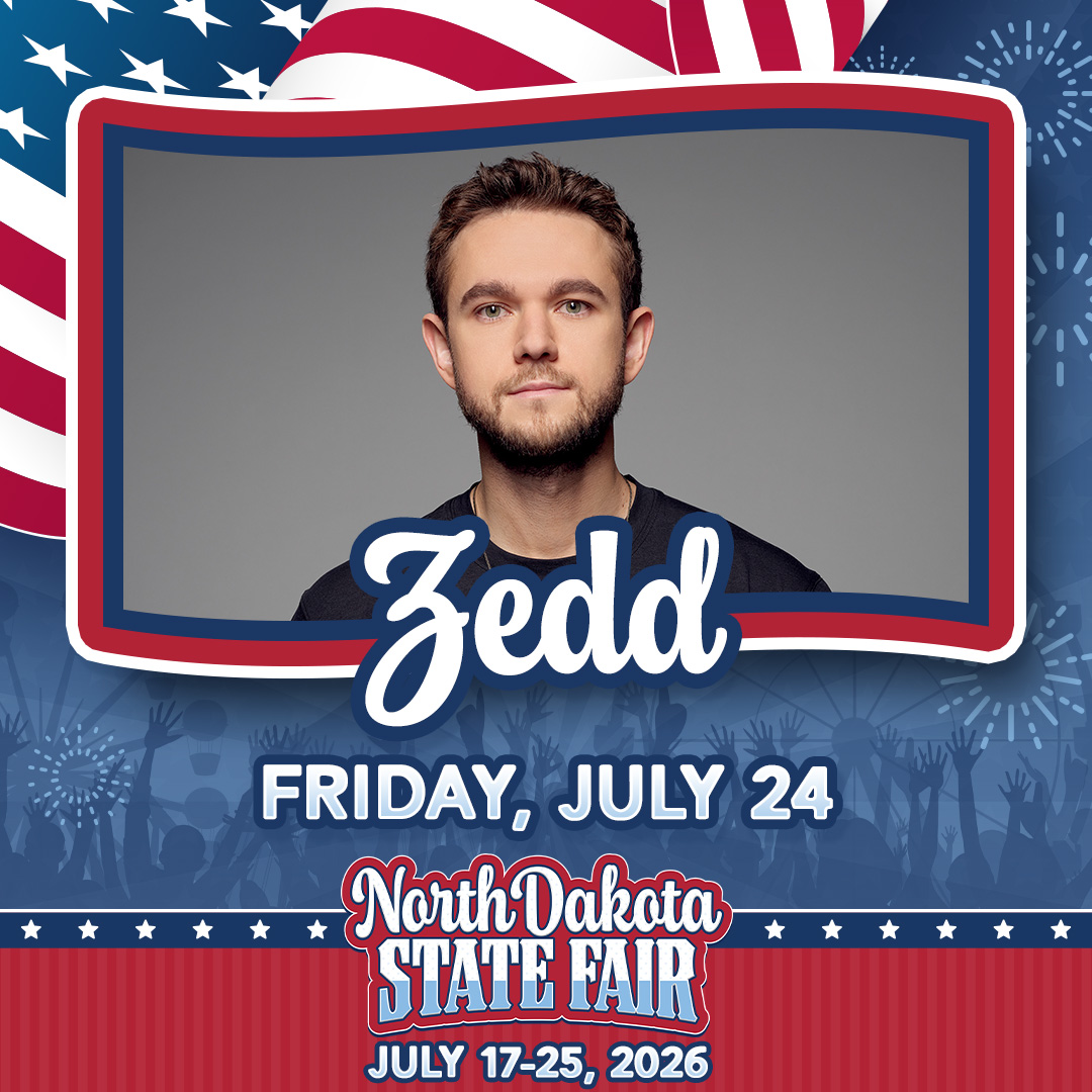 NDStateFair's tweet image. The 2026 #NDSF lineup is officially complete 🔥

Close out the last weekend of the Fair with Zedd on Friday, July 24, then T.I. with DaBaby and Waka Flocka Flame for Turn Up, ND! - 2026 Edition on Saturday, July 25.

Tickets for the final shows go on sale April 6 at 8 AM CT.