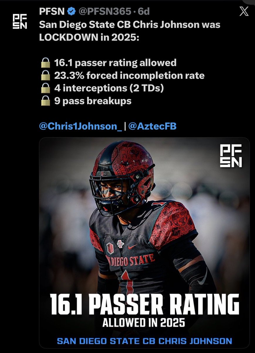 Bears_Dubz's tweet image. CB I feel is bigger need for the #Bears than some might think. 5 CBs I like that the #ChicagoBears could target on Day 2 that are good man to man CBs,
-C.Johnson-SDSU
-A.Terrell-Clemson
-B.Cisse-S.C
-D.Moore-Florida
-T.Davis-Washington
Honorable mention:D’Angelo Ponds (nickel)