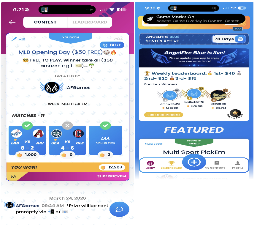 Borg618's tweet photo. @JeffRatcliffe Thanks again for getting me hooked on The Free AngelFire app, So far this week I won $50.00 for 1st place on MLB Opening Day games and Monday I placed 3rd for the week collecting $15.00 bucks. 
Total of $65.00 ALL FREE MONEY, I Just Love free Money.  Thank You AngelFire