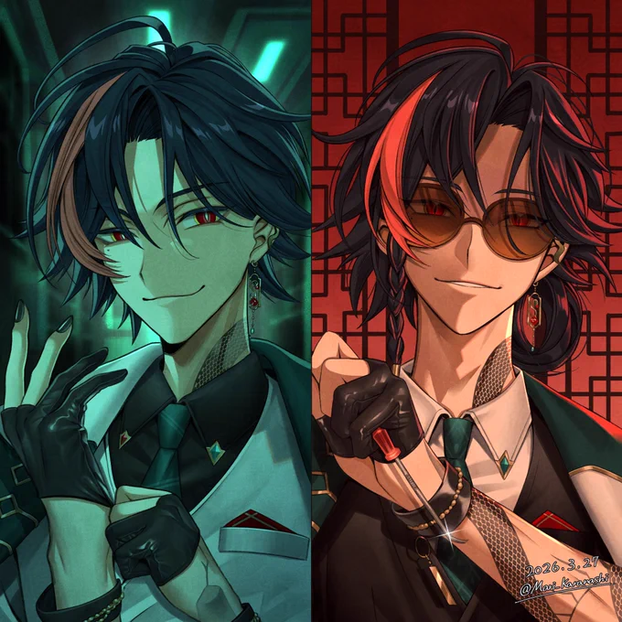 遅ればせながら 白黒瞳孔&amp;ベストどちらも大変お似合いでした #かいせ絵 #魁星新衣装お披露目