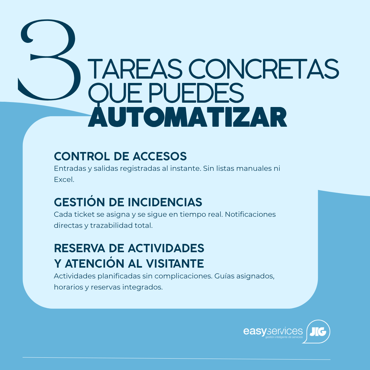 JIGEasyServices's tweet photo. ¿La gestión manual te roba horas diarias?

➡️Automatiza accesos, incidencias y reservas. en tu centro. 

✅Menos errores, más tiempo e instalaciones más eficientes. https://t.co/71Ill0f4CP