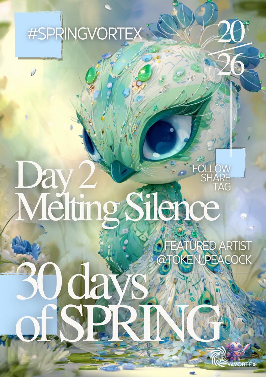 JohannaNyqvist's tweet photo. 🌸 VAVortex Spring Art Challenge 🌸
⭐️Featured Artist Day 1: @token_peacock
For the next 29 days, @VAVortex invites you to step into the Vortex. Each day, a new theme. A new frequency. A new way of seeing. From the first light of spring to full bloom, we move together—through growth, transformation, and radiance.
✨ Create daily or whenever inspiration finds you
✨ Use AI in the art process
✨ RT & Invite some friends
✨ Post art in this thread
✨ Tag #SpringVortex
✨ One artist will be featured on the next challenge
Day 2 begins: Melting Silence 🔇
This is not just a challenge. It’s a living, evolving artwork that will be presented in May as a whole.
#VAVortex #AIArtChallenge