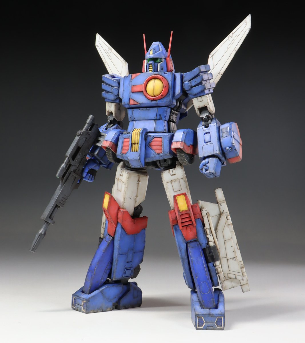 Gsummer15's tweet photo. #成形色仕上げも楽しいよ
#MODEROID ザブングル完成！
成型色を活かして部分塗装＆ウェザリングで仕上げました
※３枚目は立体視画像(平行法)です
変形合体ギミック、豊富な武装、色分け等とても楽しいキットですね☺👍 https://t.co/ZDOtavOPIm