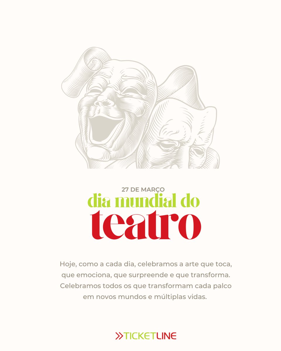 ticketlinept's tweet image. 🎭 Feliz Dia Mundial do Teatro! 

#ticketline #teatro #diamundialdoteatro #bilhetes
