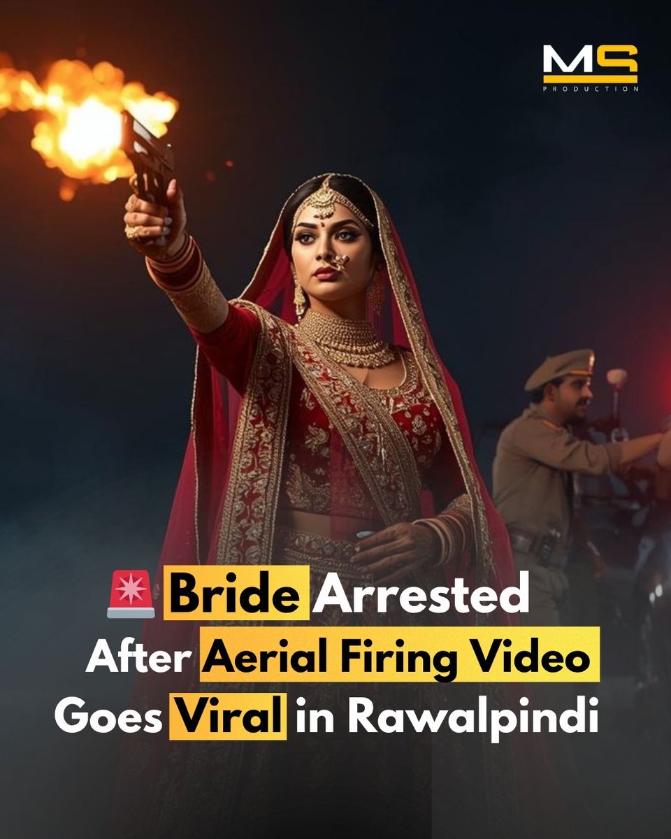 Rwpcity's tweet image. راولپنڈی میں اپنی ہی شادی میں ہوائی فائرنگ کرنے والی دلہن کو پولیس نے گرفتار کر لیا۔ ویڈیو سوشل میڈیا پر وائرل ہونے کے بعد پولیس نے پستول برآمد کر کے مقدمہ درج کر لیا جبکہ دولہا فرار ہونے میں کامیاب ہو گیا۔ اس کی گرفتاری کے لیے پولیس چھاپے مار رہی ہے۔
.
 #Pindi #Rawalpindicity