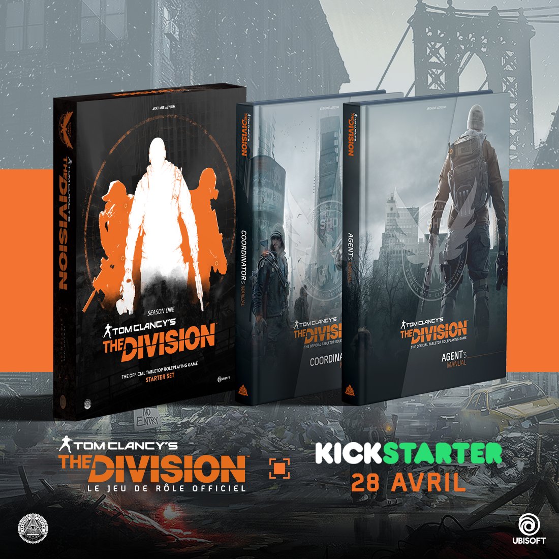 🔥 Premier aperçu du JDR Tom Clancy's The Division

Starter Set + Manuels Agent &amp; Coordinateur 👀

Incarnez des agents activés dans un monde en ruine :
➡️ protéger
➡️ unir
➡️ reconstruire
Vous êtes la dernière lueur d’espoir.
Vous êtes la Division.
📅 Kickstarter — 28 avril
👉