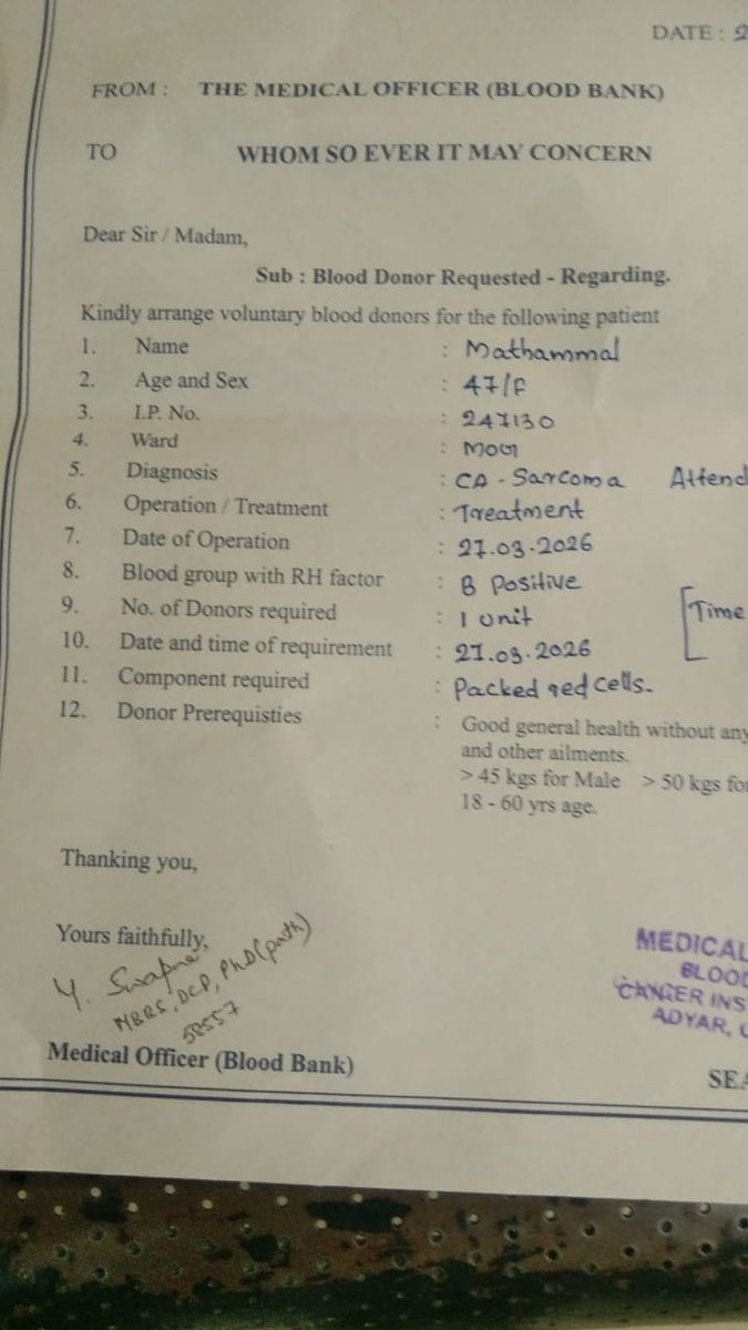 thiru29official's tweet image. Emergency Blood Required 🚨

#Emergency 

Hospital: Adyar Cancer Institute,chennai

@BloodDonorsIn @_ITWingNTK @