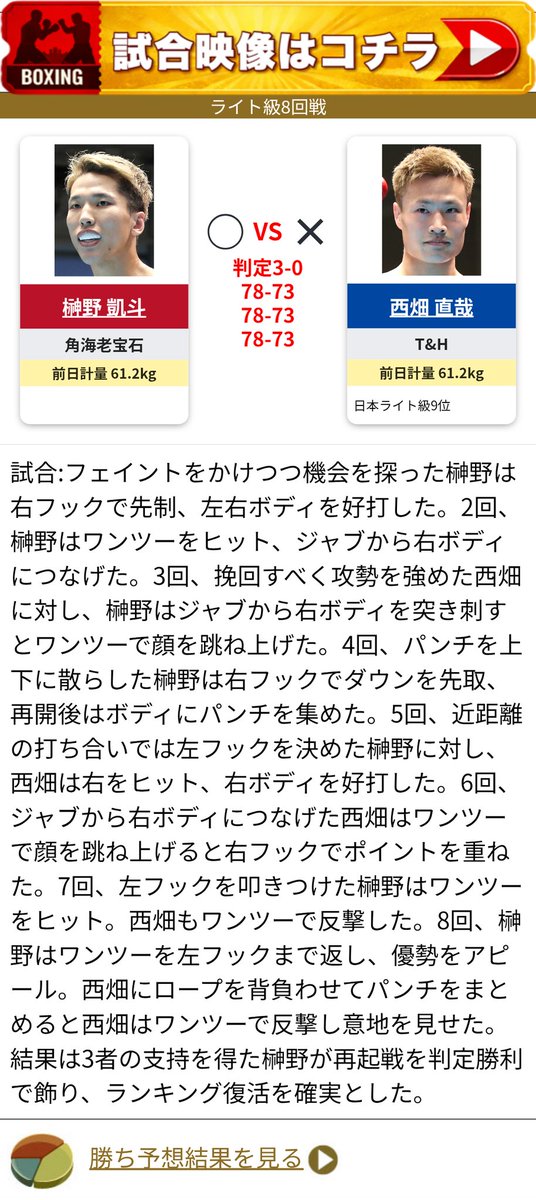 西畑直哉、判定負けでした 応援ありがとうございます