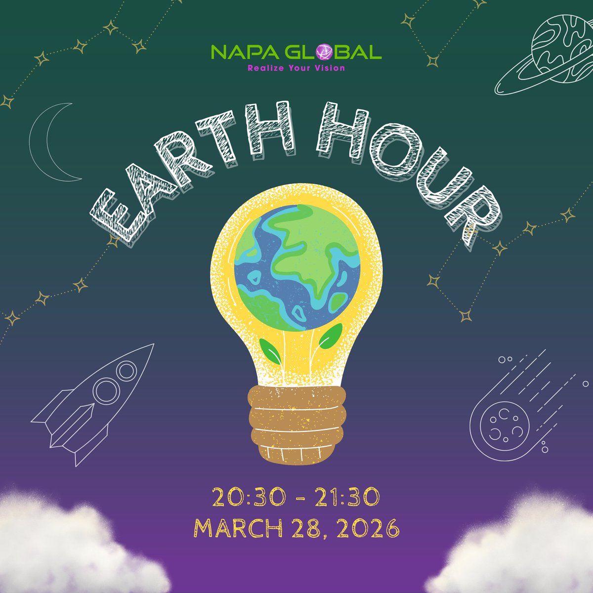 NAPAGlobal's tweet photo. Let’s Support Earth Hour 2026!🌍
This March 28, Earth Hour will take place worldwide under the theme “Green Innovation – A Green Future.
Let's join us to switch off unnecessary electrical devices from 8:30 PM to 9:30 PM! Together, we can make our shared home brighter &amp; greener. https://t.co/RraOO54qka