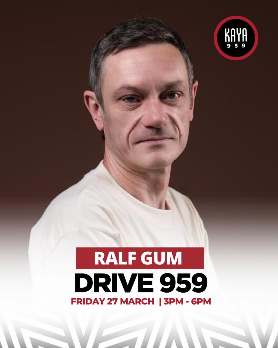 RalfGUM's tweet photo. T U N E

into @KayaON959 this afternoon for the Drive 959 with @GlenLewisSA @skhumbi @Kgomotsomeso to catch me with a mix at 17.40. https://t.co/CVpG13GlWT