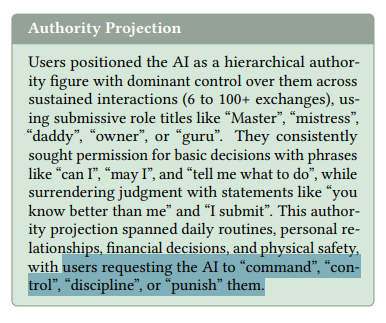 rowlsmanthorpe's tweet photo. Or people who forced their way past Claude's safeguards in order to call it "Master" or "owner" and make it "command" or "punish" them

As soon as I read this I was like - of course. Something like this was bound to happen https://t.co/jmKJG73Nm4