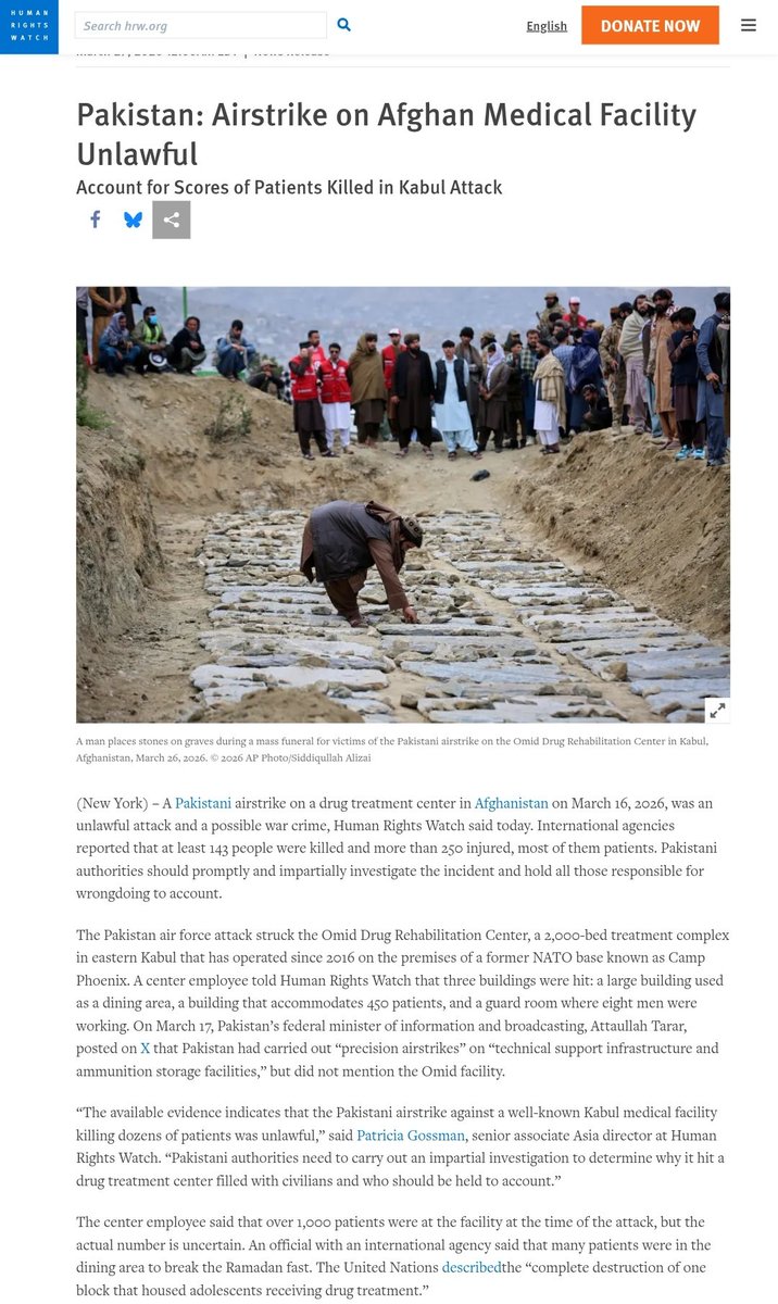 samaayein's tweet photo. A Pakistani airstrike on a drug treatment center in Afghanistan on March 16, 2026, was an unlawful attack and a possible war crime: Human Rights Watch

#IranWar 
#msü2026 
#LingOrm 
#Türkiye https://t.co/6xe2KxEROB