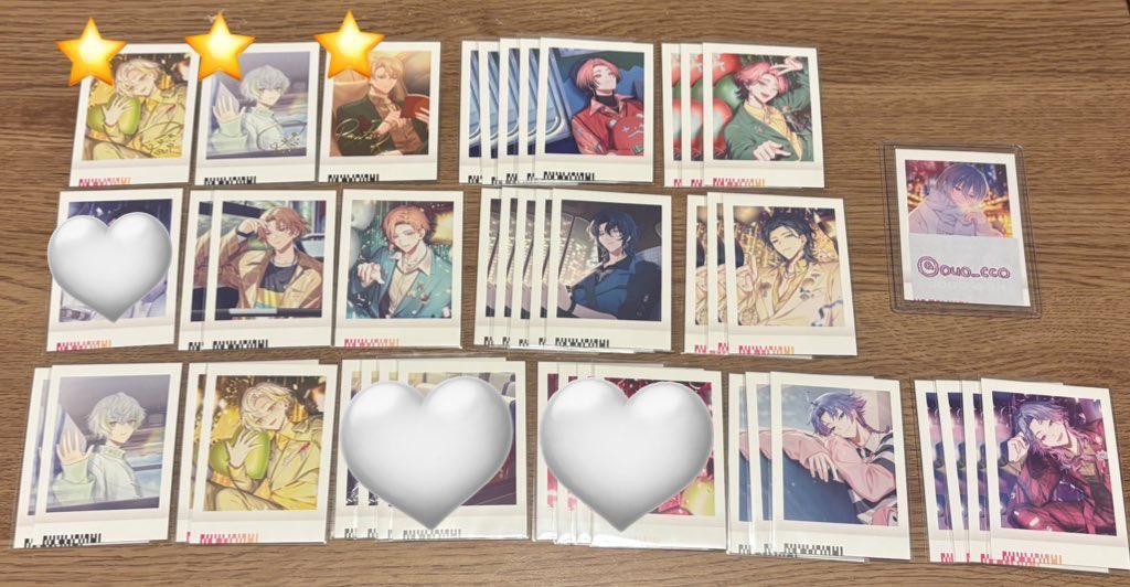 ouo_cco's tweet photo. 18TRIP エイトリ ぱしゃこれ vol3 箔押し

譲 ☆七基 來人 千弥 糖衣 夜鷹 子タろ

求 凪 礼光

前↔前、後↔後、☆↔凪
⭐️は箔押しです
郵送交換

お気軽にお声かけくださいませ✧ https://t.co/DWM51atQkM
