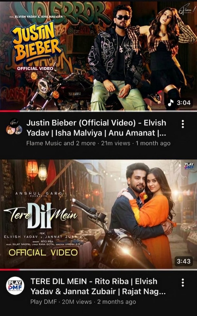 More than 20M in both the song of <a href="/ElvishYadav/">Elvish Yadav</a> 
Huge Congratulations To You Brother #ElvishYadav 
And #ElvishArmy always stand with you in any condition 🧿❤️
#JustinBieber #TereDilMain