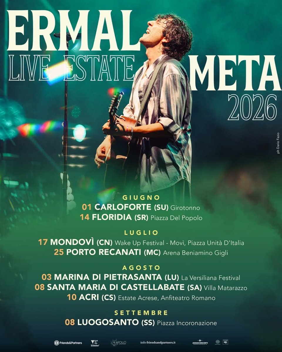 Eccola la notizia che stavamo tanto aspettando! 🤩🤩🤩🤩
IL TOUR ESTIVO 🌞🌊
#Repost <a href="/MetaErmal/">Ermal Meta</a>
...
Ciao ragazzi! L’estate è già qui! Queste sono le prime date, altre arriveranno. Non vedo l’oraaaaaaa!! Prevendite aperte dalle ore 16:00, troverete il link nelle storie e in bio ✨