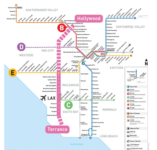 TrashPanda08x's tweet photo. LA Metro has approved the K line North extension!!! Once built it'll add over 100,000 annual riders to the system, becoming the busiest lightrail line in the country https://t.co/ZsI8jrSYsS