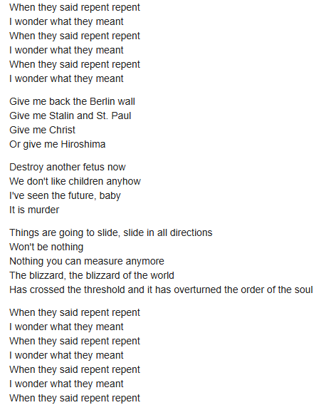 thomasjac82's tweet photo. Leonard Cohen largely on the money in The Future. https://t.co/vlQ4snYZQE