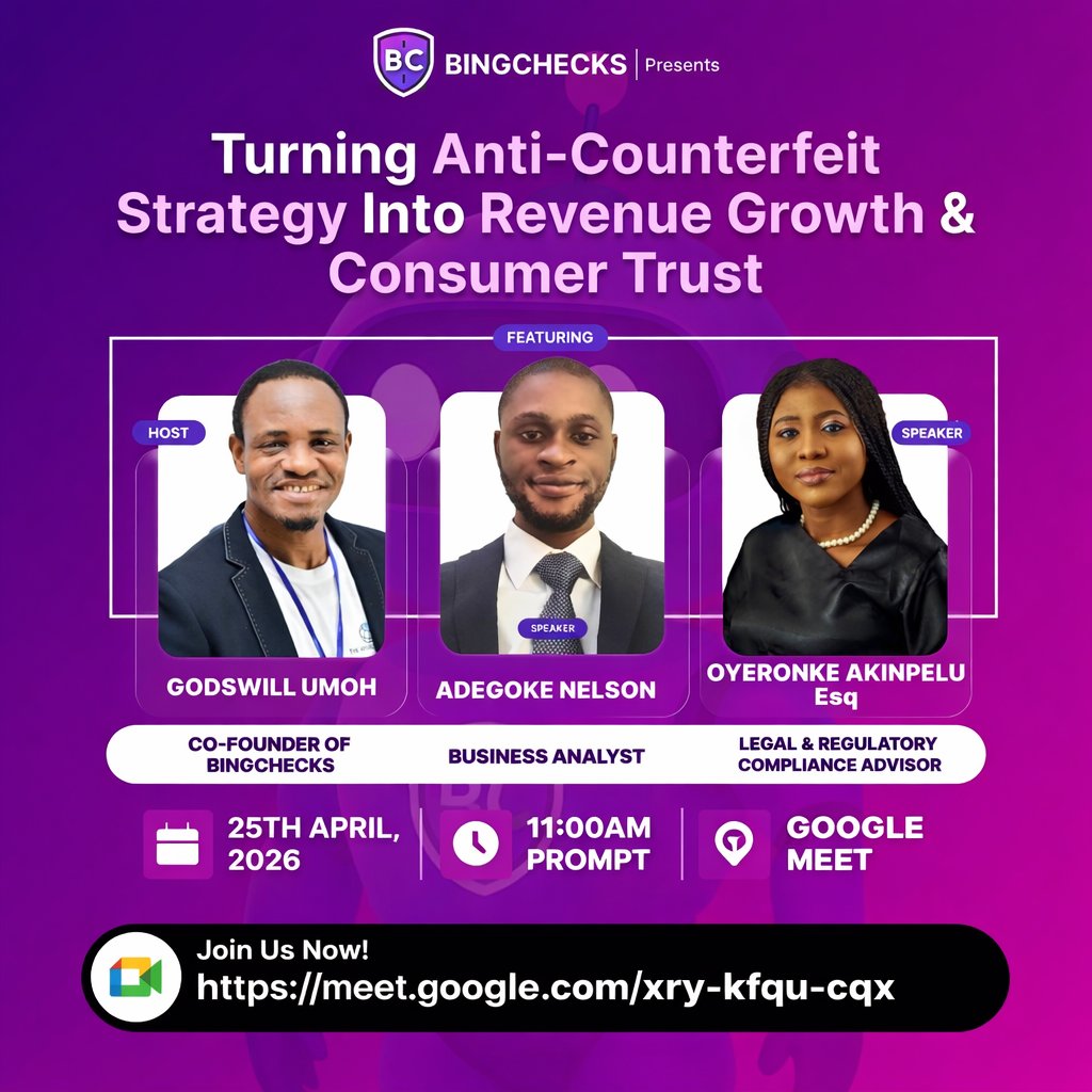 BingChecks's tweet photo. Turning Anti-Counterfeit Strategy into Revenue Growth and Consumer Trust

Learn how to protect your products from counterfeits, grow your revenue, and strengthen your brand reputation.

Join us for a powerful webinar to discover how businesses can transform anti-counterfeit https://t.co/yRhxnOUTsL