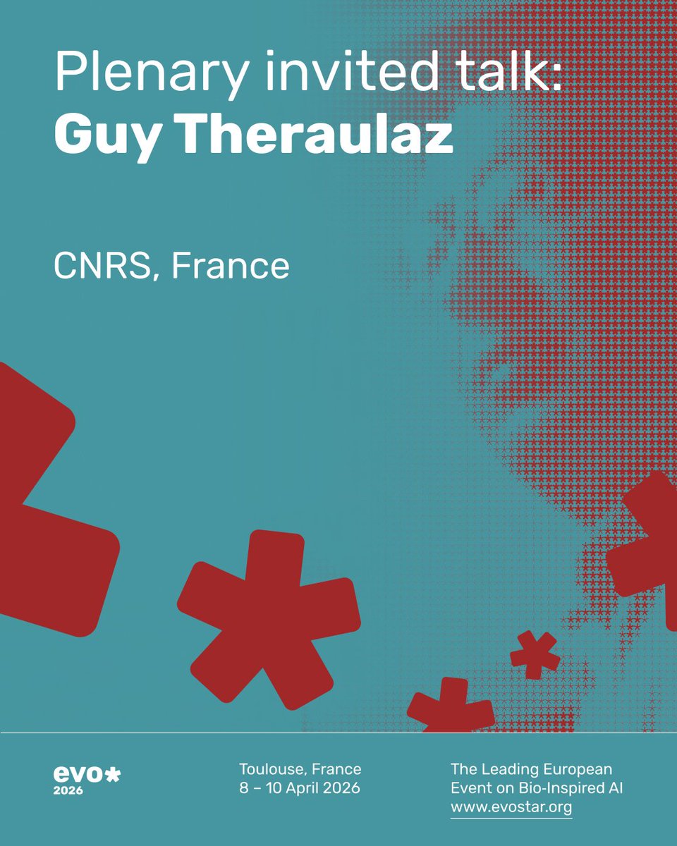EvostarConf's tweet photo. We are excited to announce one of the keynote speakers for EvoStar 2026 ✨
The talk “The dynamics of moving together in fish schools and autonomous swarms” will be given by Guy Theraulaz, senior research fellow at the CNRS and an expert in the study of collective animal behavior. https://t.co/dM06lvsAmE