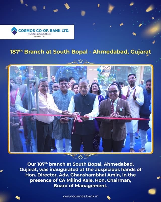 state_soc's tweet photo. We are pleased to announce the inauguration of our 187th Branch at South Bopal, Ahmedabad, Gujarat, at the auspicious hands of Hon. Director, Adv. Ghanshambhai Amin. The ceremony was held in the presence of CA Milind Kale, Hon.Chairman, Board of Management. 
@ghamin28 https://t.co/GRElbIJCBm