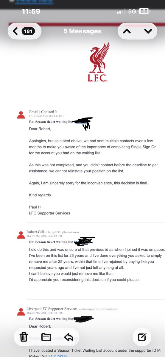 25 years on the waiting list, done everything they asked with linking accounts, sent me a fan id that I knew nothing about and just fucked me off!