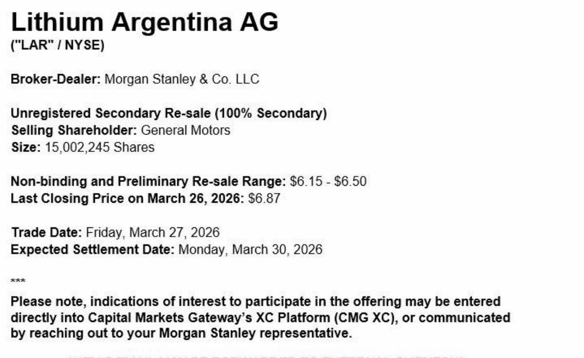 GM exits $LAR. <a href="/Lithium_ARG/">LithiumArgentina</a> I view this as a positive for the shares.