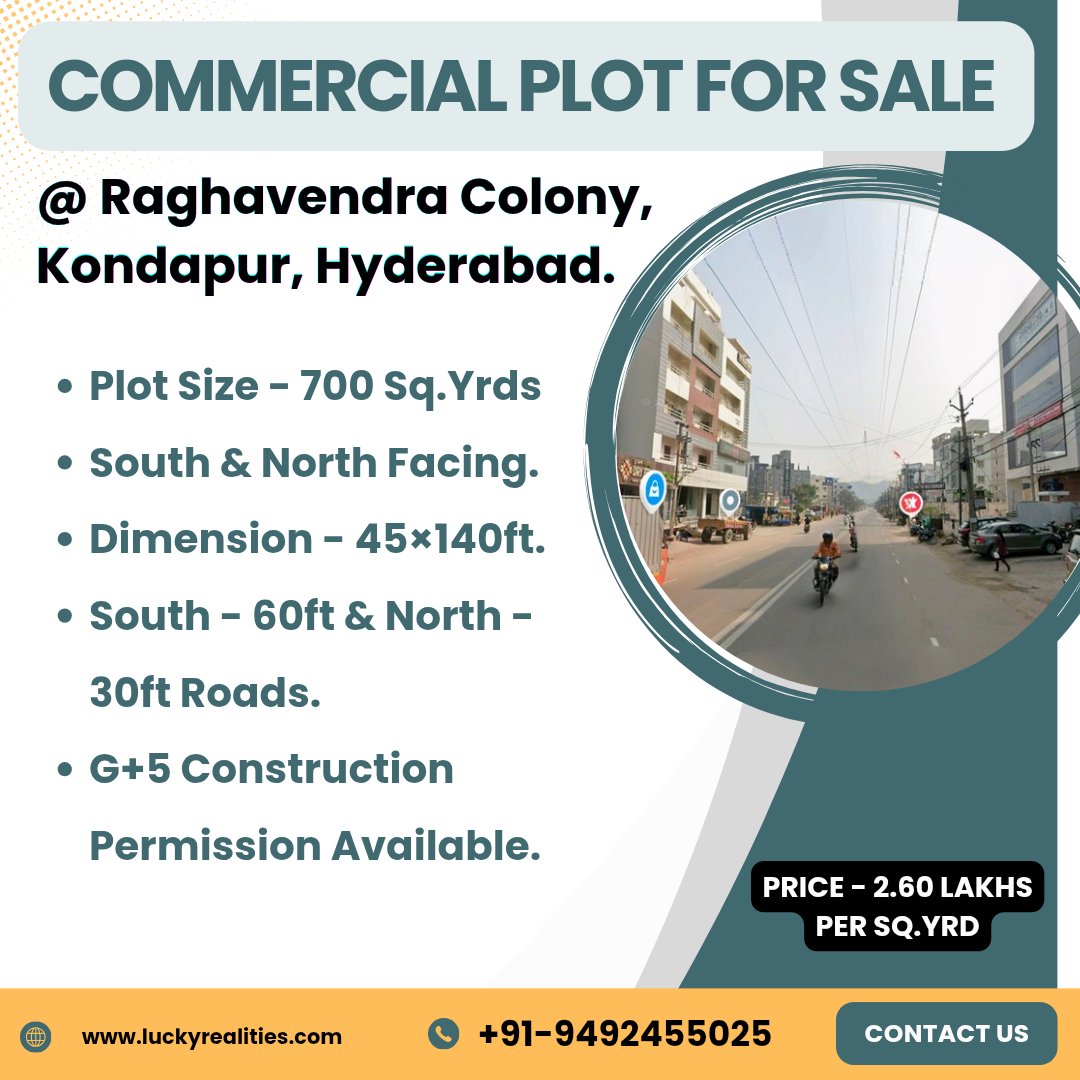 luckyrealties58's tweet image. Commercial Plot For Sale In Raghavendra Colony, Kondapur, Hyderabad.
#kondapur #luckyrealities #commercialplots
