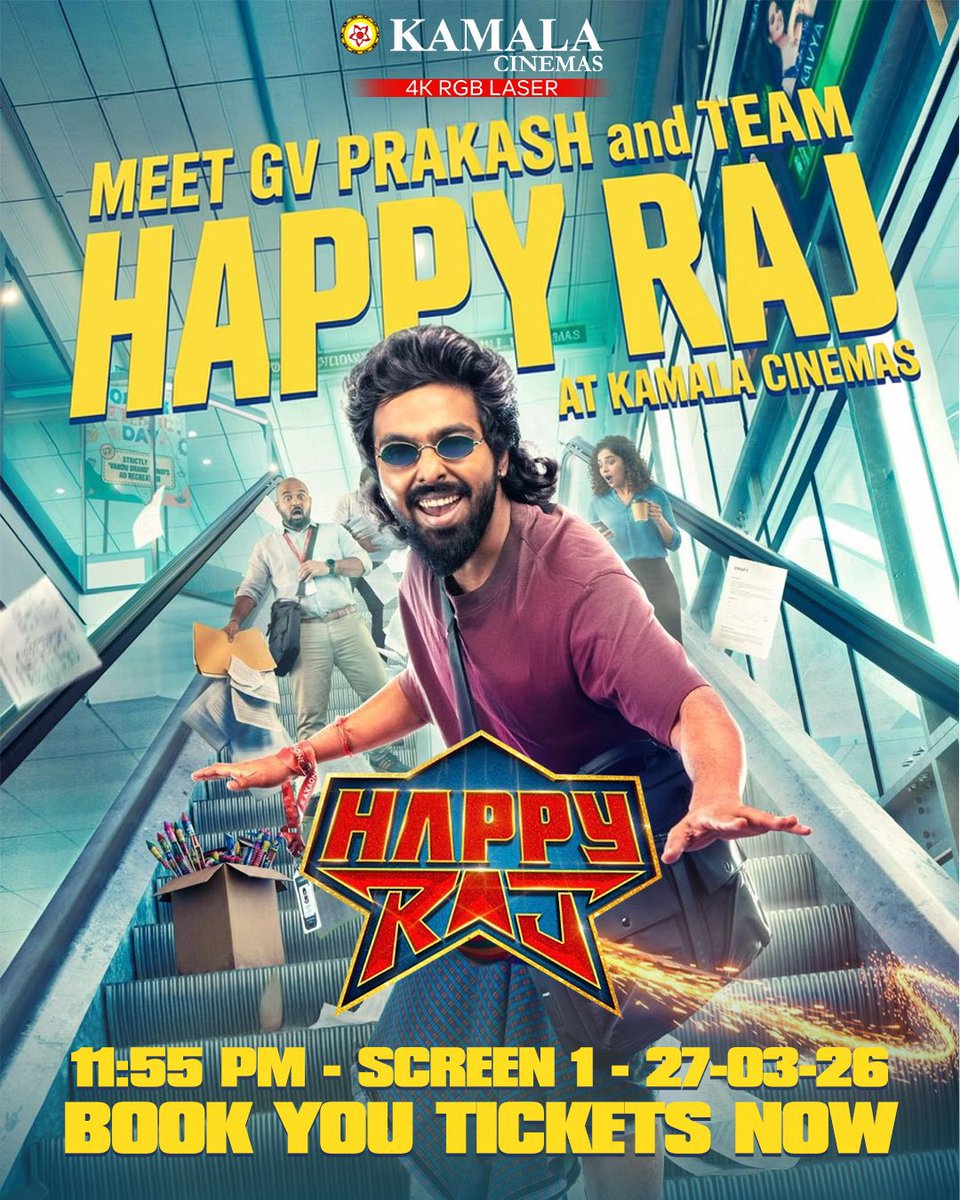 cinemavila3422's tweet image. #HappyRaj cast tonight at #Kamala - 11:55 PM show (Screen 1) @gvprakash @kamala_cinemas #gvprakash