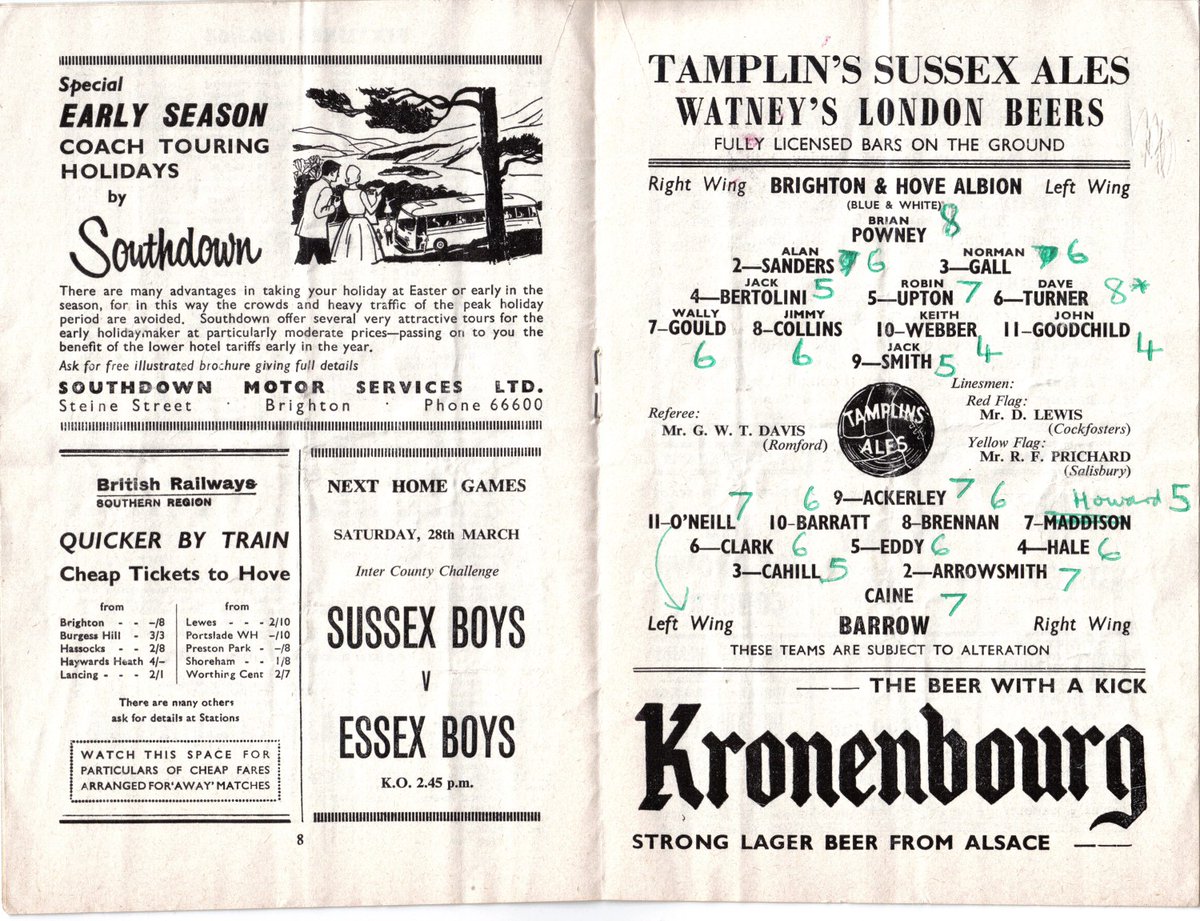 SeagullsProg's tweet photo. On this day 1964, Jack Smith and Keith Webber score for #BHAFC, as #Barrowfc are beaten 2-0 at The Goldstone in Division Four, watched by a crowd of 11,628. The result means we stay 7th in the table. https://t.co/53gcOMRKRZ https://t.co/mQksEA6vy7