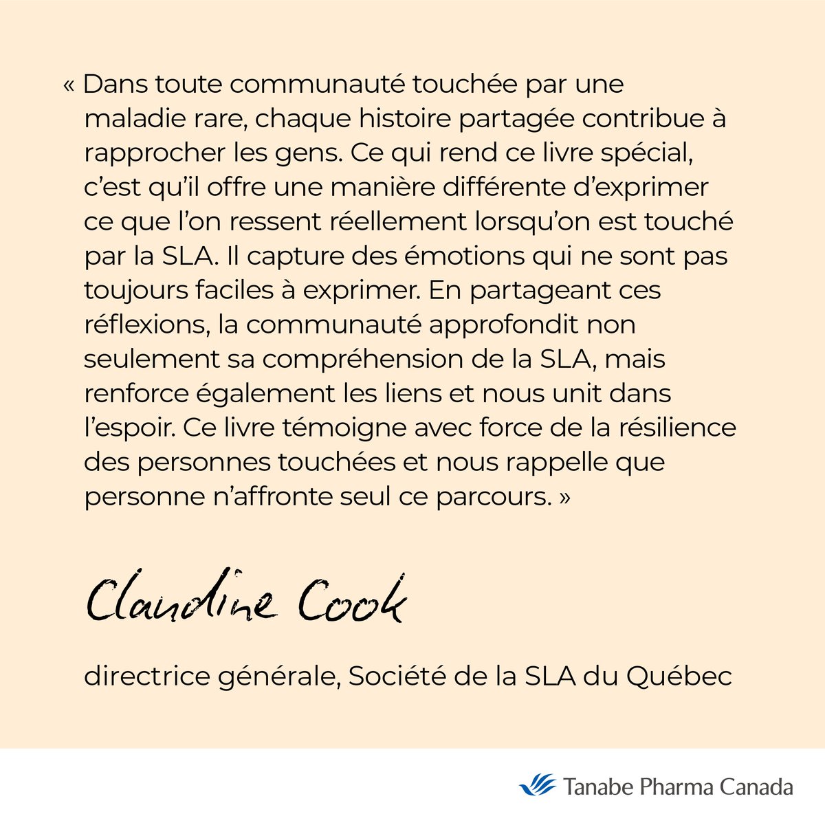 TanabePharmaCA's tweet photo. Le parcours de chacun avec la #SLA est différent, mais chaque histoire unique nous apprend quelque chose. Nous espérons que les témoignages contenus dans « Lettres à la SLA : Nos parcours vers l'espoir » contribueront à sensibiliser le public.
Accédez à la version numérique du livre ici : https://t.co/OfJKmpZvF1