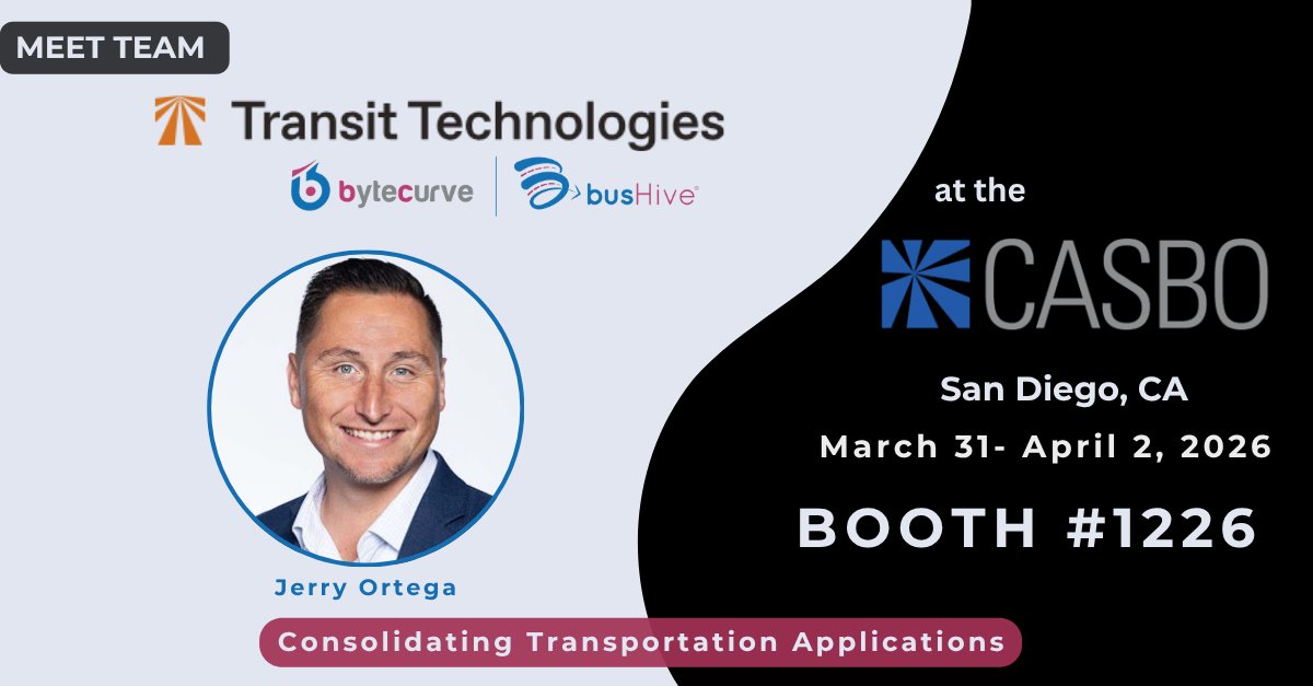 BytecurveLLC's tweet image. Next week, team @BytecurveLLC  | @busHiveSoftware  is headed to CASBOcon, San Diego, CA, March 31 - April 2, 2026.

Meet Jerry Ortega at Booth #1226

#SchoolTransportation #FieldTripManagement #BusHive #Bytecurve #K12Operations #TransitTechnology #Payroll #CASBOcon