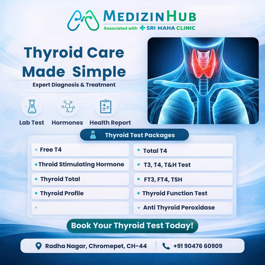 medizinhub's tweet image. Thyroid care made simple 🧬
Accurate tests. Trusted care. Book today ✔️

#ThyroidTest #ThyroidCare #HealthCheck #Chennai #MedizinHub #Diagnostics #Healthcare