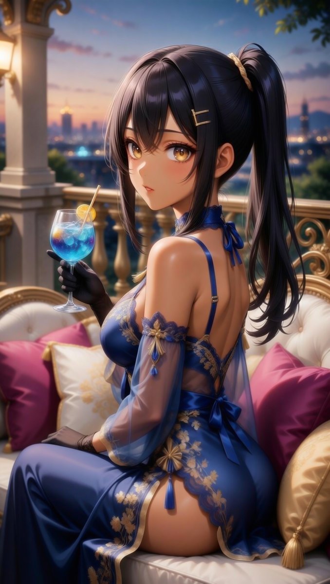 noctiron's tweet image. 夜の青が、今の気分にぴったり... 🌌🍸
月明かり、冷たいカクテル、そして静寂。
まだ起きてる？おいでよ、私のグラスには君の話を聞くための余裕があるから... 😏✨

SFW image, no suggestive intend  
#AIart #Airin