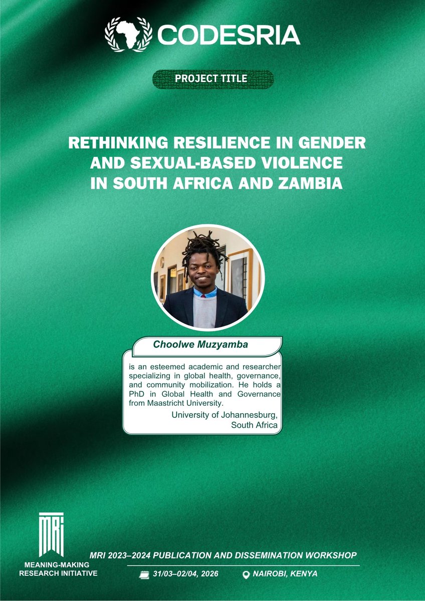 CODESRIA's tweet image. Spotlighting the 2023-24 MRI cohort! These researchers are exploring gender-based violence, food security, and women’s livelihoods across South Africa, Zambia, Nigeria, Tanzania and Cabo Verde. 🌍
#CODESRIA #MRI #GenderJustice #SocialResilience #AfricaResearch