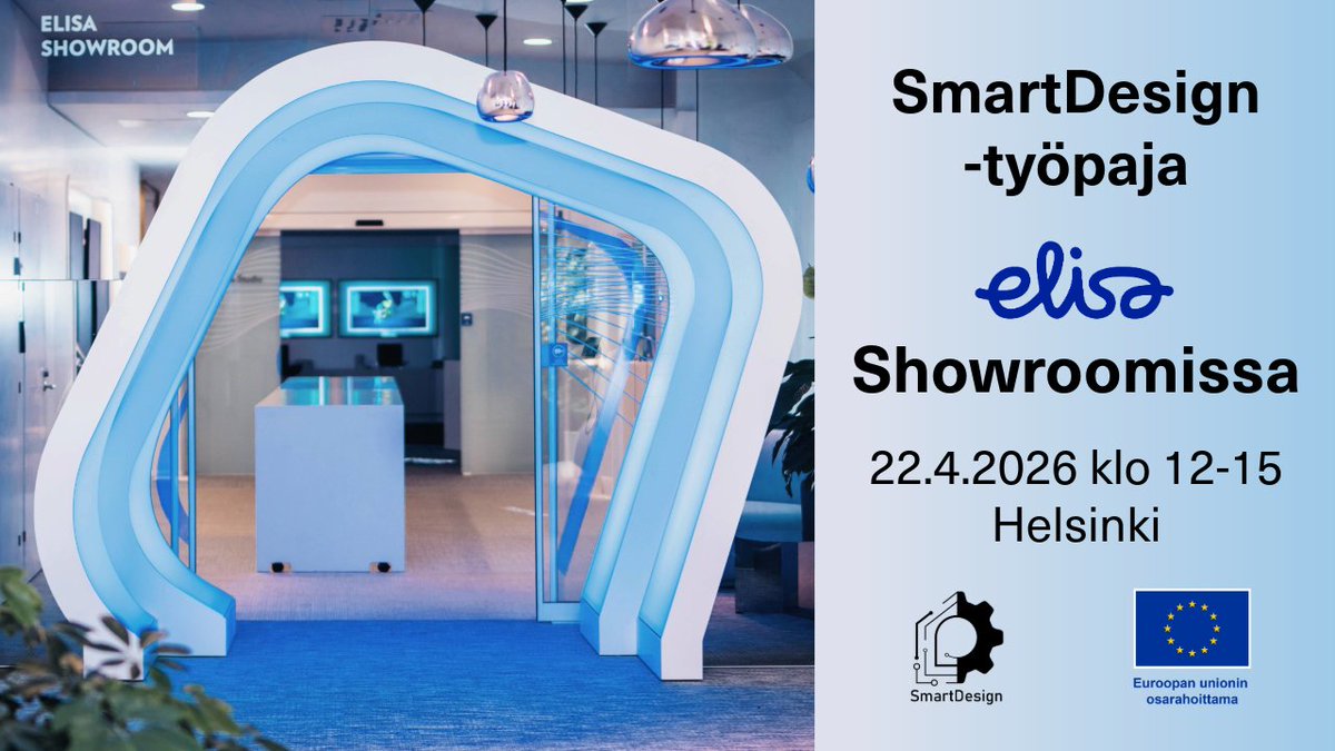 CorelabLive's tweet image. Tervetuloa #SmartDesign-hankkeen työpajaan Elisa Showroomiin 22.4.2026 kello 12–15! Työpajassa pääset mm. kokeilemaan viimeisimpiä #XR- ja älylaseja. Kiitos Elisalle yhteistyöstä!
Lue lisää ja ilmoittaudu: projects.tuni.fi/smartdesign/ta…
@pirkanmaan_liit @hameenliitto #EUosarahoittama