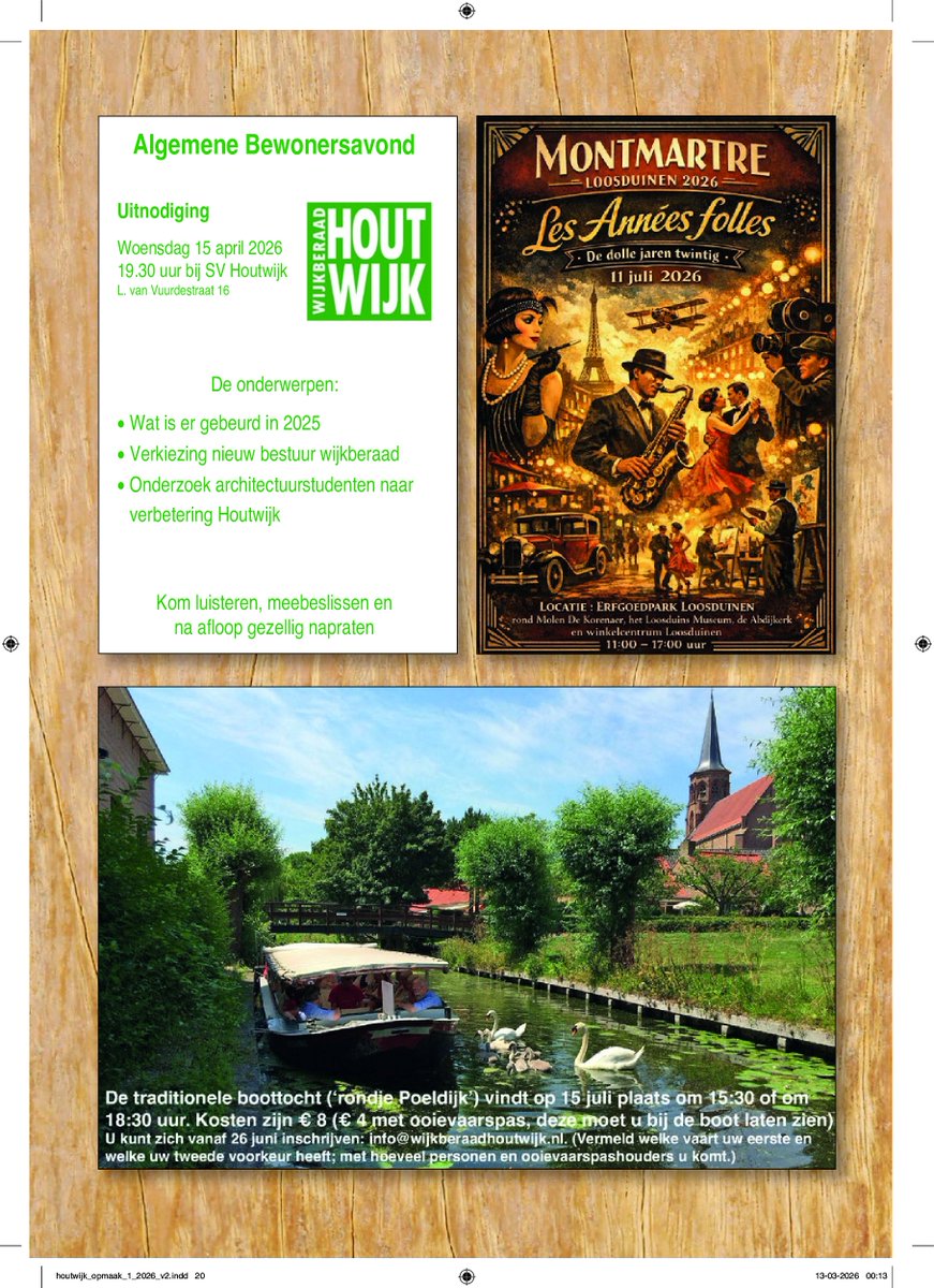 Houtwijkinfo's tweet photo. Wat wordt komende tijd (mede) door Wijkberaad Houtwijk:
15 april Bewonersavond bij sv Houtwijk; 19:30 uur
11 juli Montmartre Loosduinen rond molen, museum &amp; Abdijkkerk en winkelcentrum Loosduinen; 11:00-17:00 uur
15 juli Traditionele boottocht; afvaart 15:30 uur en 18:30 uur https://t.co/v2vAoeVKRW