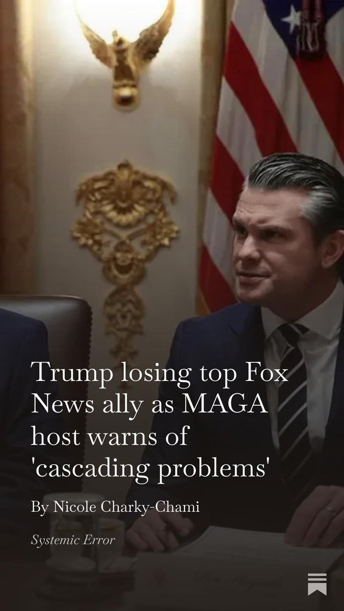 PaulStSmith's tweet photo. Trump losing top Fox News ally as MAGA host warns of 'cascading problems'
https://t.co/4qJhrvYex8 https://t.co/gx03vtDd6L