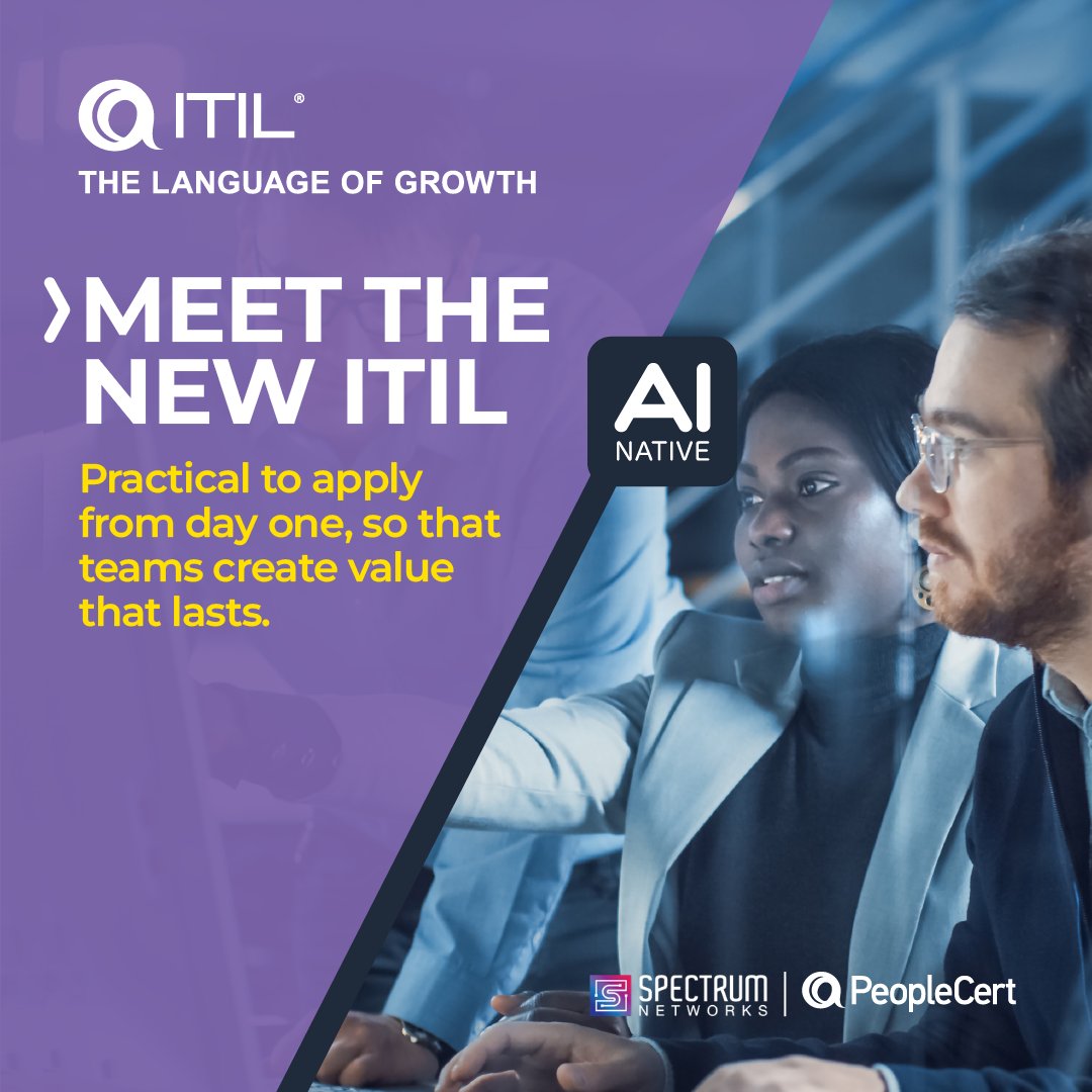 specnt's tweet photo. 💡The new ITIL is practical by nature—designed to help teams turn ideas into action and deliver value that lasts. Purpose-built for today's digital organizations, it enables teams to translate vision into measurable results.

#SpectrumNetworks #ITIL #PeopleCert #ITILTraining https://t.co/DKpRXDiFRS